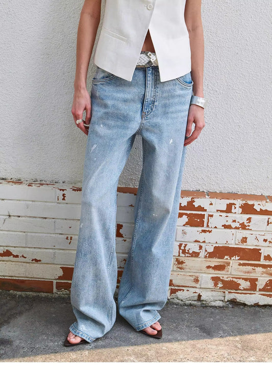 "Art Journey" Distressed Dirty Dyed Tencel Cotton Jeans
